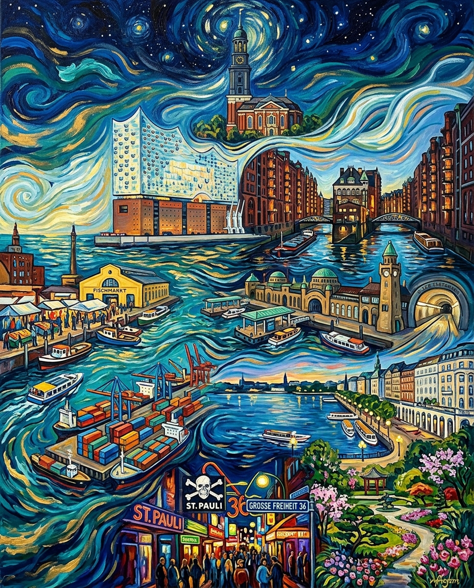 Hamburg im Stil von Van Gogh